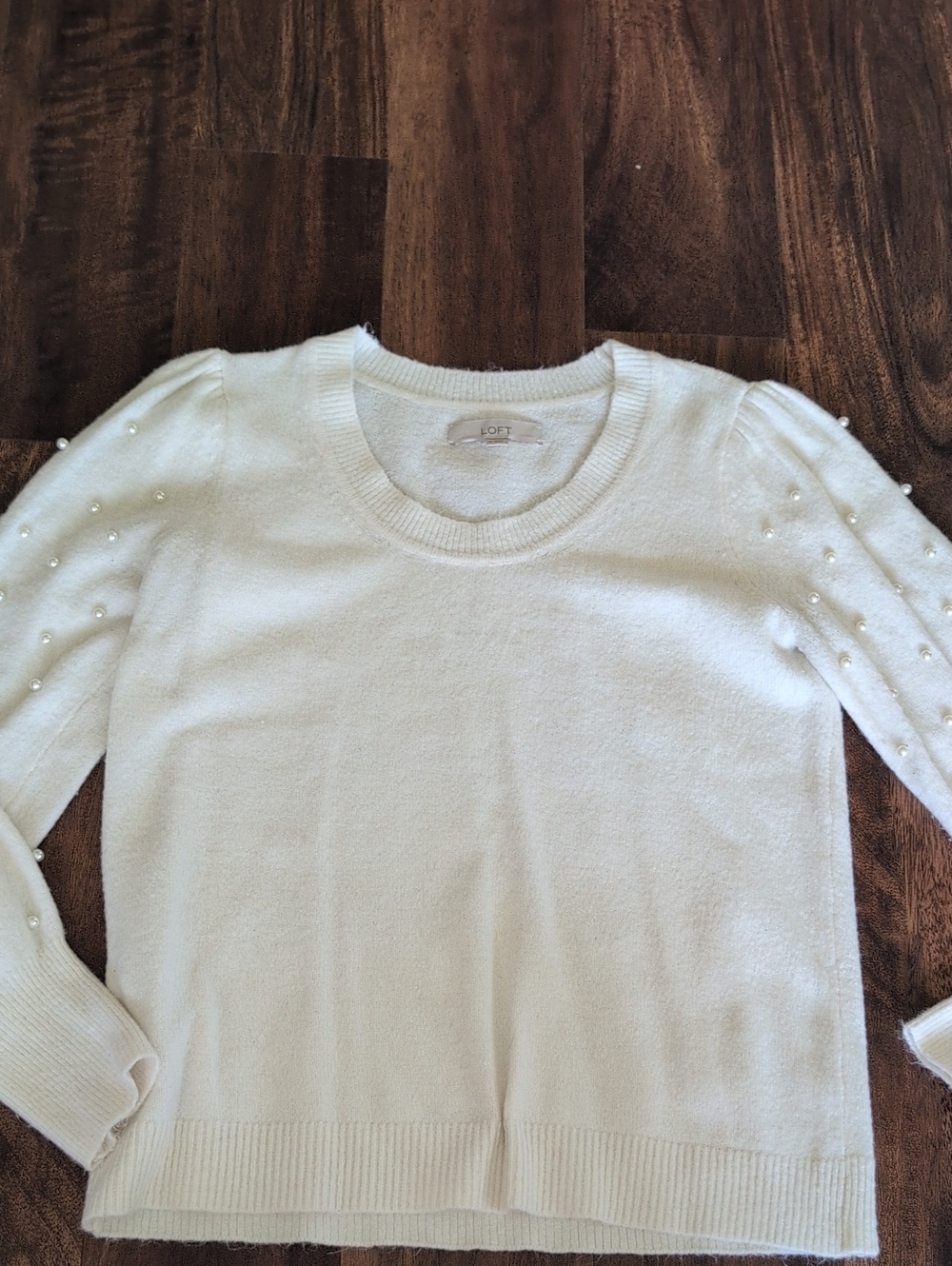 Loft White Pearl-Embellished Sweater